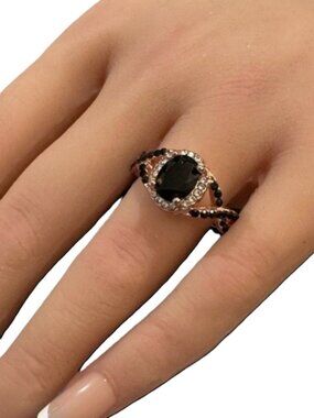 Art Deco Ring Rose Gold Tone Black Size 9 Criss Cross Shaped Womens